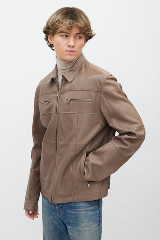 Brunello Cucinelli Taupe Leather Zip Jacket