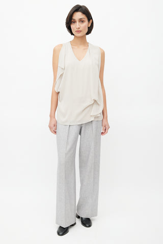 Brunello Cucinelli Taupe Silk 
Cotton Drape Blouse