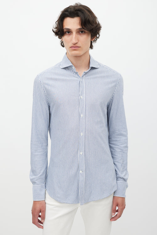 Brunello Cucinelli White 
Blue Striped Shirt