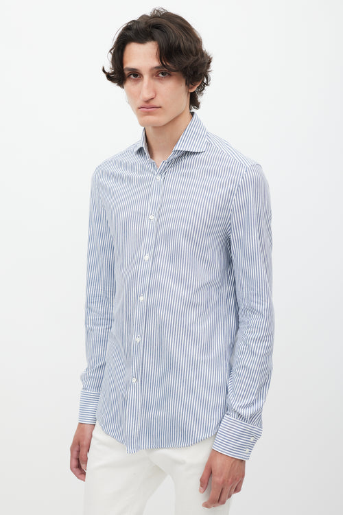 Brunello Cucinelli White 
Blue Striped Shirt