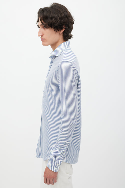 Brunello Cucinelli White 
Blue Striped Shirt