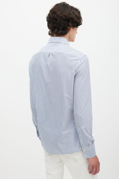 Brunello Cucinelli White 
Blue Striped Shirt