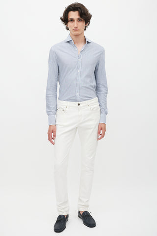 Brunello Cucinelli White 
Blue Striped Shirt