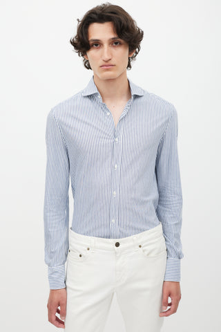 Brunello Cucinelli White 
Blue Striped Shirt