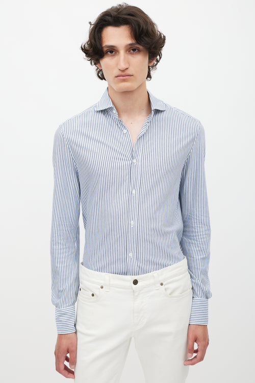 Brunello Cucinelli White 
Blue Striped Shirt