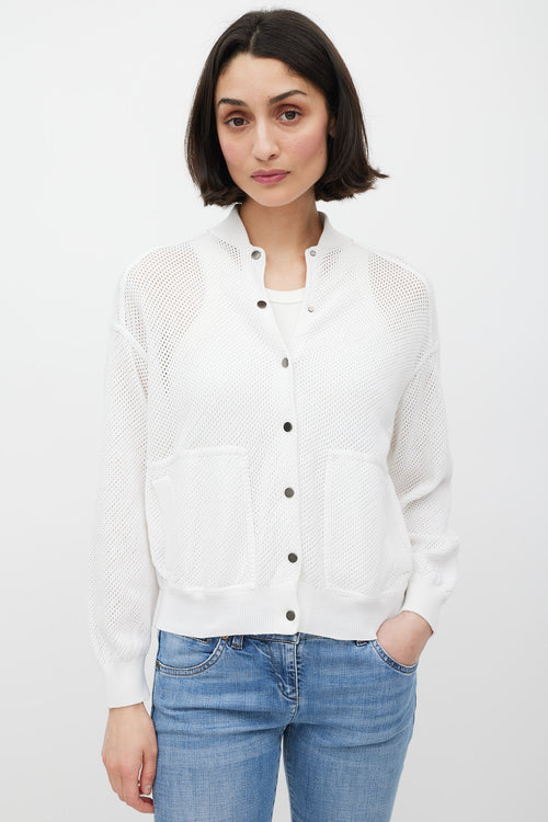 Brunello Cucinelli White Crocheted Monili Bomber Jacket