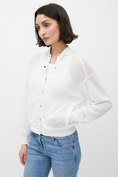 Brunello Cucinelli White Crocheted Monili Bomber Jacket