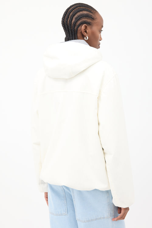 Brunello Cucinelli White Corduroy Logo Puffer Jacket