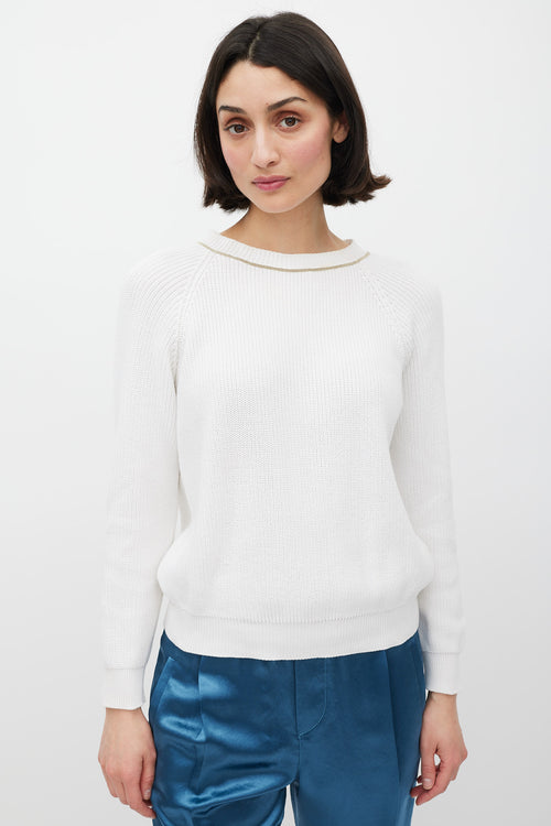 Brunello Cucinelli White 
Gold Monili Knit Sweater