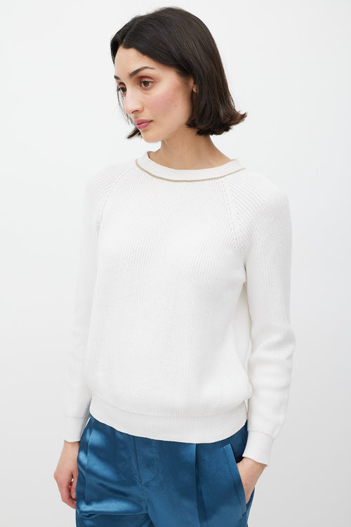 Brunello Cucinelli White 
Gold Monili Knit Sweater