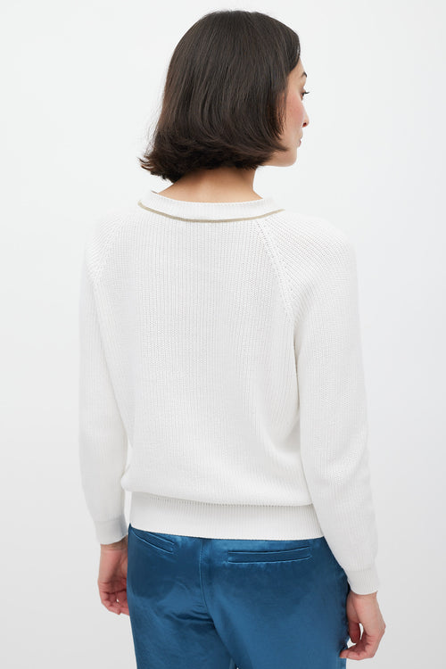 Brunello Cucinelli White 
Gold Monili Knit Sweater