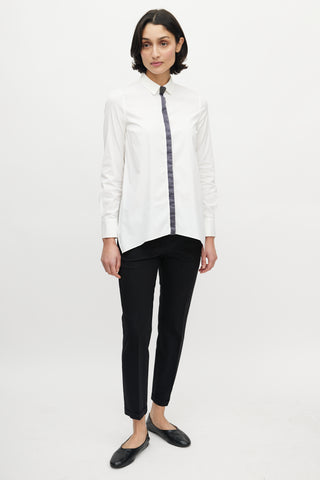 Brunello Cucinelli White 
Grey Monili Tie Shirt