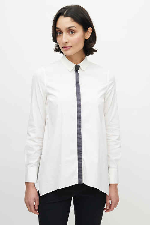 Brunello Cucinelli White 
Grey Monili Tie Shirt