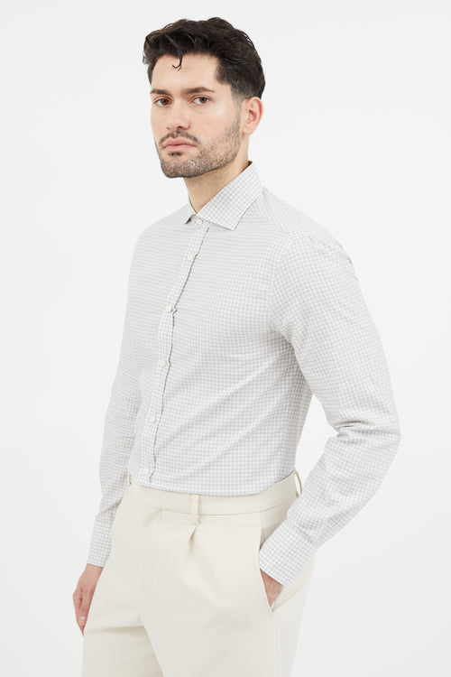 Brunello Cucinelli White 
Grey Plaid Shirt