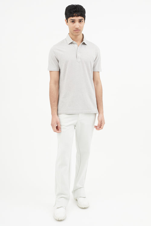 Brunello Cucinelli White 
Grey Striped Polo