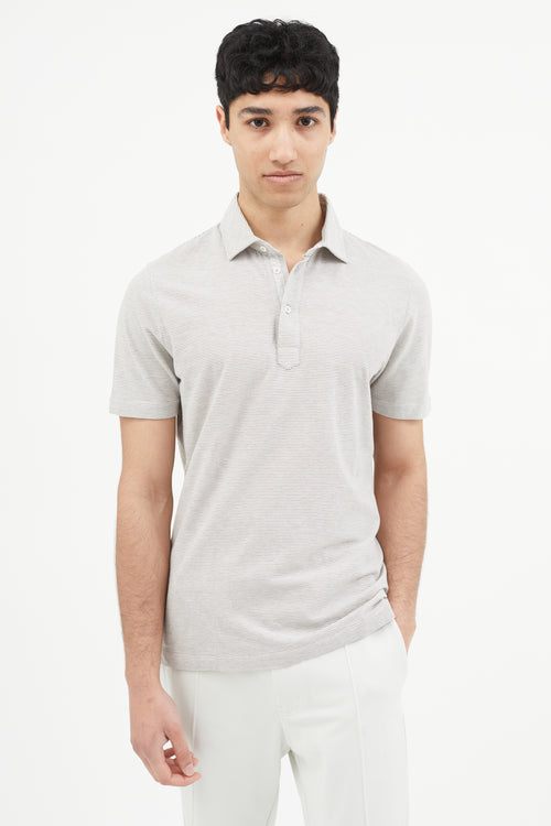 Brunello Cucinelli White 
Grey Striped Polo