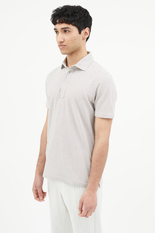 Brunello Cucinelli White 
Grey Striped Polo