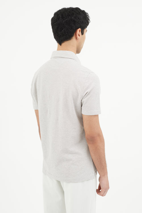 Brunello Cucinelli White 
Grey Striped Polo