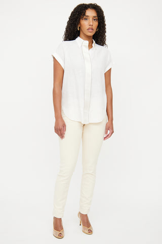 Brunello Cucinelli White Linen Short Sleeve Top