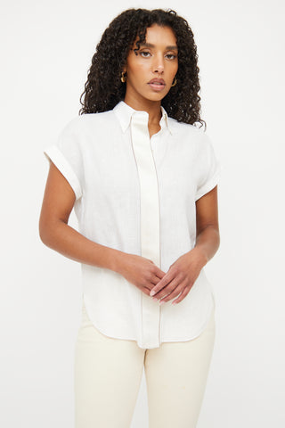 Brunello Cucinelli White Linen Short Sleeve Top