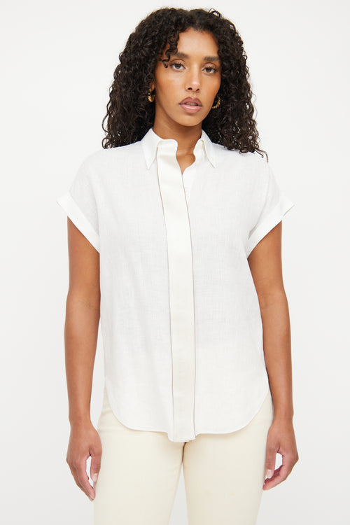 Brunello Cucinelli White Linen Short Sleeve Top