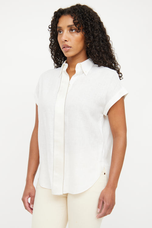 Brunello Cucinelli White Linen Short Sleeve Top