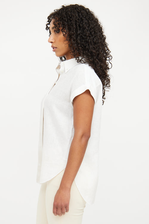 Brunello Cucinelli White Linen Short Sleeve Top