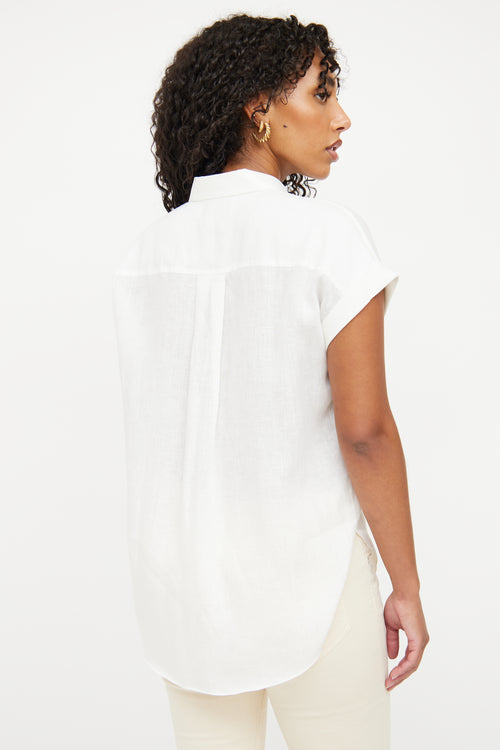 Brunello Cucinelli White Linen Short Sleeve Top