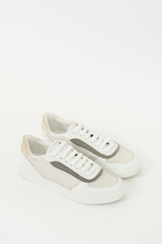 Brunello Cucinelli White Mesh Monili Lace Up Sneaker