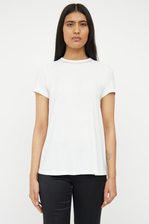 Brunello Cucinelli White 
Silver Beaded Collar Top