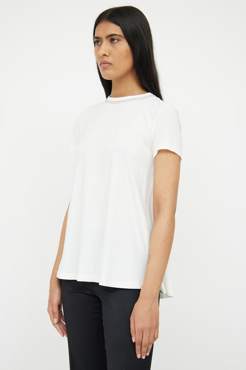 Brunello Cucinelli White 
Silver Beaded Collar Top