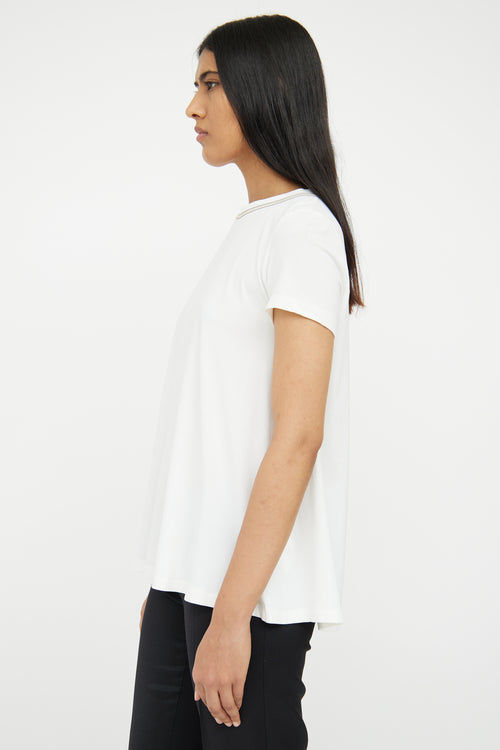 Brunello Cucinelli White 
Silver Beaded Collar Top