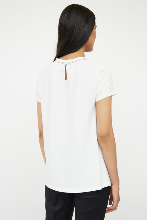 Brunello Cucinelli White 
Silver Beaded Collar Top