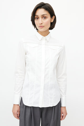 Brunello Cucinelli White Monili Trim Western Shirt