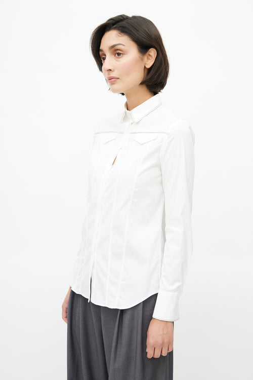 Brunello Cucinelli White Monili Trim Western Shirt