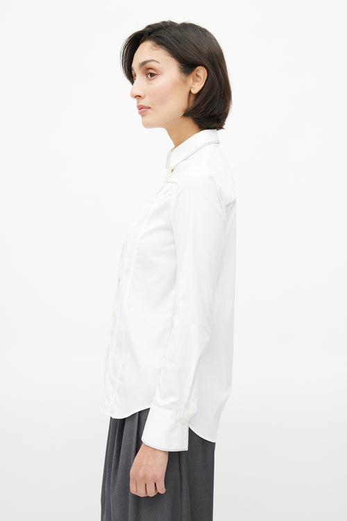 Brunello Cucinelli White Monili Trim Western Shirt