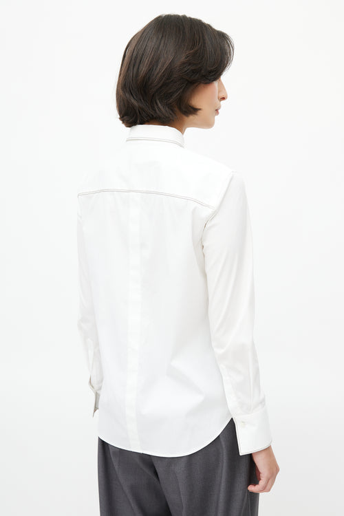 Brunello Cucinelli White Monili Trim Western Shirt