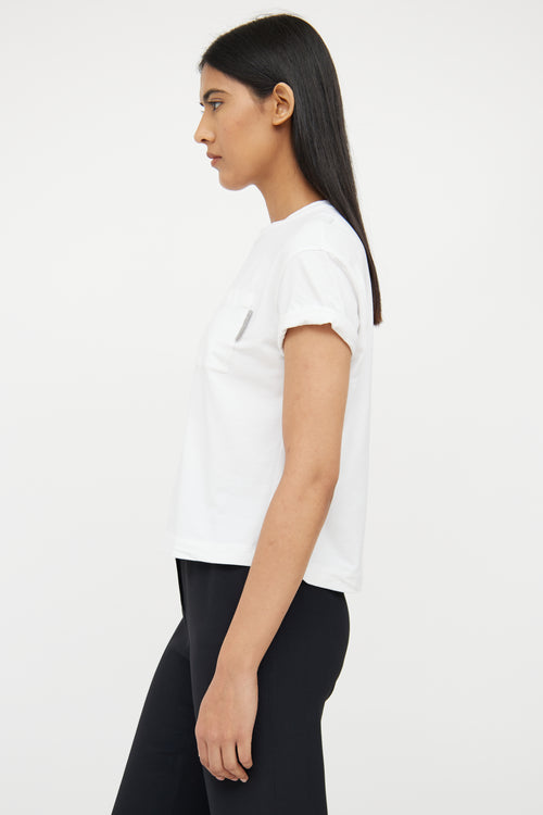 Brunello Cucinelli White Monili Short Sleeve Top