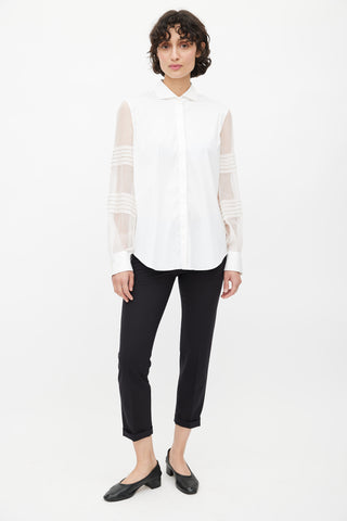 Brunello Cucinelli White Monilli Bead Button Up Blouse