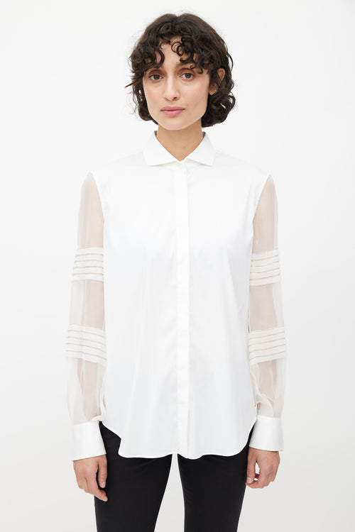 Brunello Cucinelli White Monilli Bead Button Up Blouse