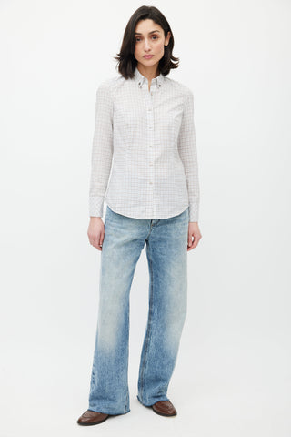 Brunello Cucinelli White 
Multicolour Plaid Crystal Shirt