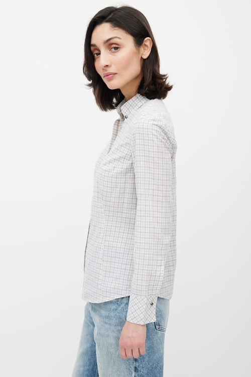 Brunello Cucinelli White 
Multicolour Plaid Crystal Shirt