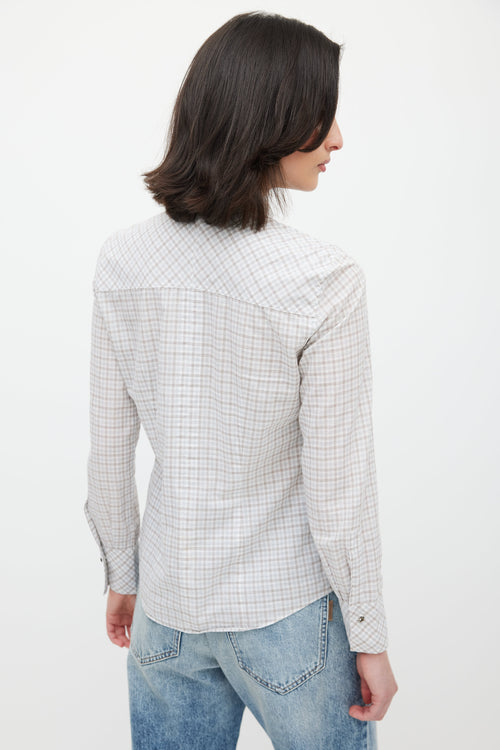 Brunello Cucinelli White 
Multicolour Plaid Crystal Shirt