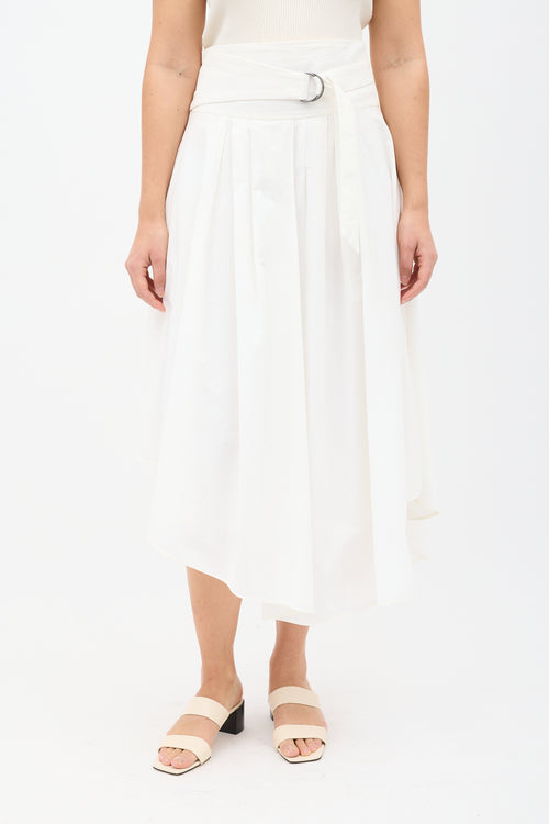 Brunello Cucinelli White Pleated Belted Skirt