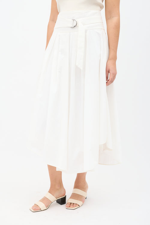 Brunello Cucinelli White Pleated Belted Skirt