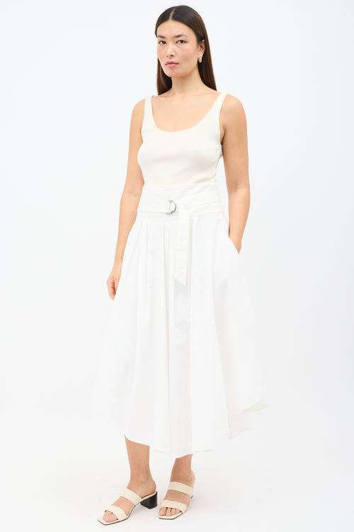 Brunello Cucinelli White Pleated Belted Skirt