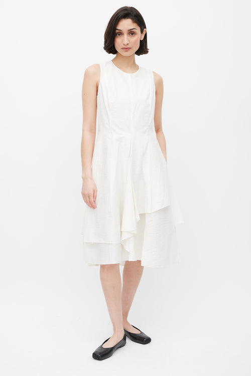 Brunello Cucinelli White Pleated Overlay Dress