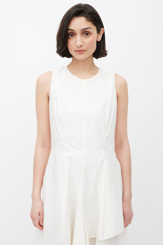 Brunello Cucinelli White Pleated Overlay Dress