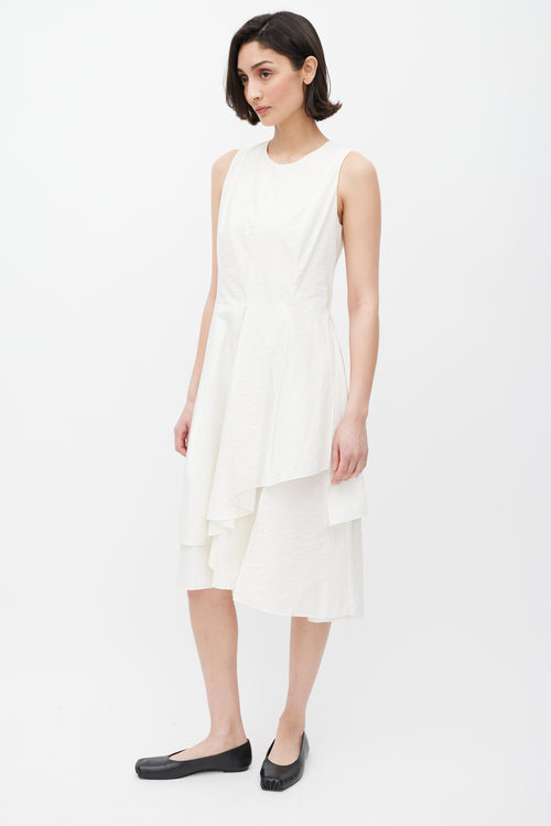 Brunello Cucinelli White Pleated Overlay Dress