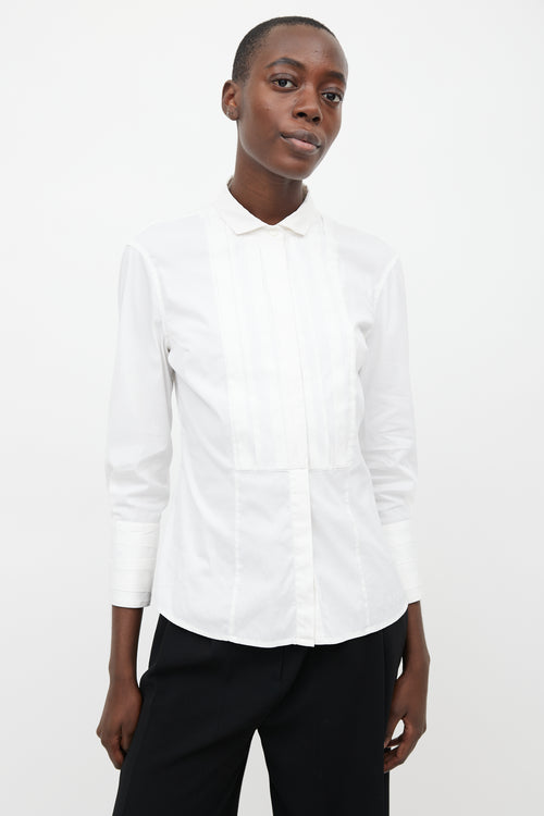 Brunello Cucinelli White Pleated Dress Shirt